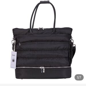 Black Quilted Tote Bag with Bottom Compartment